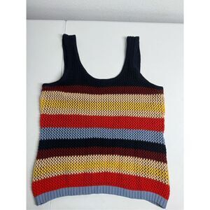 Cato Knit Sweater Tank Top Women's Size L Colorful Striped Retro Cotton Blend